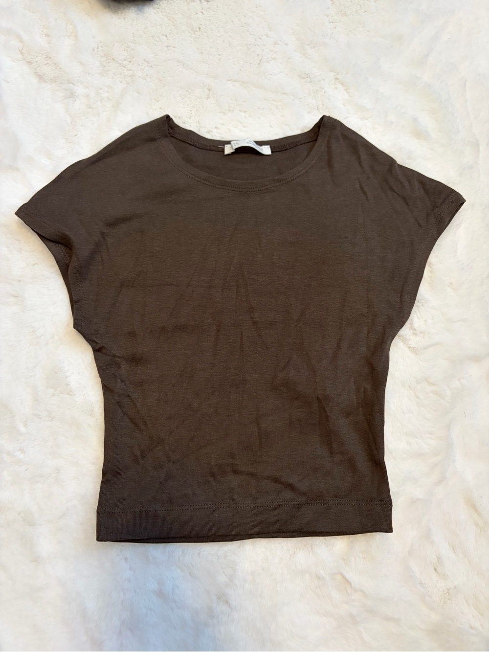 ZARA Brown Women’s Short Sleeve Scoop Neck Top